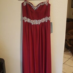 Jrs Plus Burgundy Strapless Gown with Crystal Accents Size20